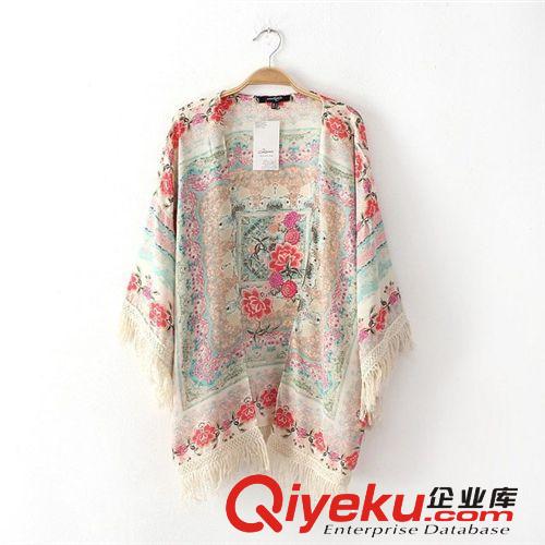 歐美女裝2014新款 ZA*RA同款復(fù)古民族定位印花流蘇和服披風(fēng)外套女原始圖片2