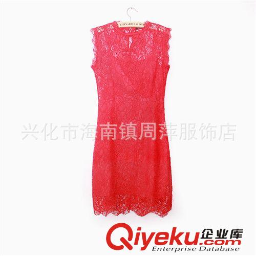 現(xiàn)貨批發(fā) 2013夏季女裝歐美新款背后蝴蝶結(jié)無袖全蕾絲花邊連衣裙原始圖片2