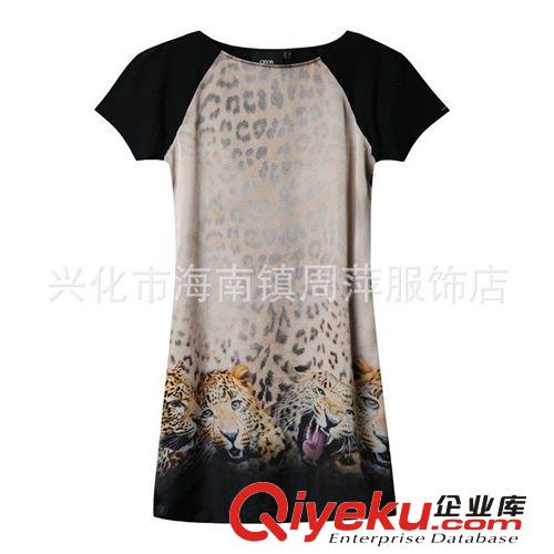 批發2013年夏季新款女裝 歐美ASOS豹頭豹紋同步圓領插肩袖連衣裙原始圖片3