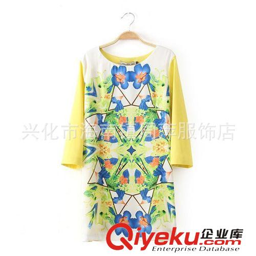 2014夏季女裝新款 LILY同款萬(wàn)花筒拼色炫彩連衣裙歐美印花連衣裙原始圖片2