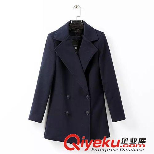 2014歐美秋冬季新款 Li/ly同款女式時(shí)尚三色毛呢單排雙扣休閑大衣原始圖片3