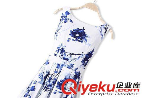 歐美女裝2014新款 top*shop青花瓷印花修身無袖連衣裙原始圖片2