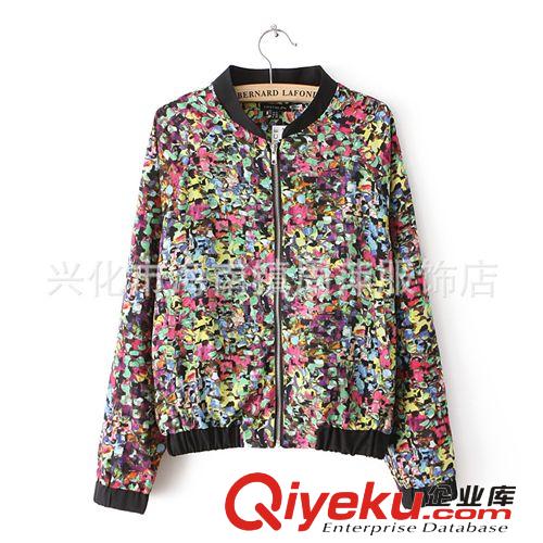 歐美秋季女夾克TOPSHOP女式長(zhǎng)袖立領(lǐng)夾克薄款彩色碎花夾克外套女原始圖片3