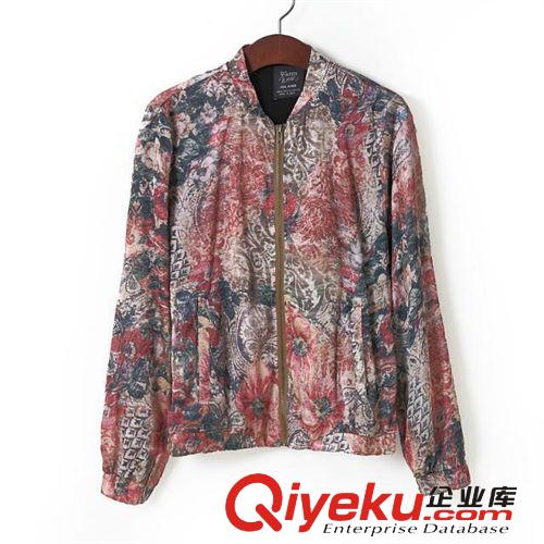 2014歐美大牌秋冬季新款 女式時(shí)尚非洲風(fēng)情印花休閑夾克外套原始圖片2