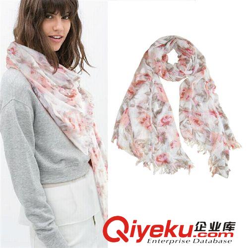 批發(fā) 2014秋季新款 歐美HM同款花朵印花超大圍巾女式