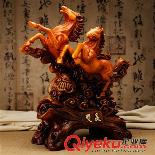 財勢雙贏 生肖馬木雕 辦公室辦公桌禮品 樹脂馬雕像擺件原始圖片2