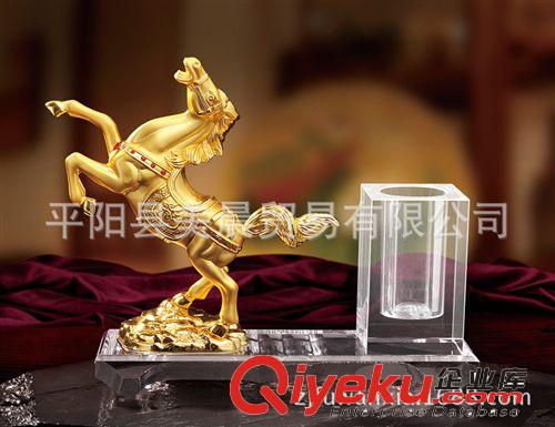 前程如意水晶工藝品筆筒 馬到成功擺件 商務(wù)禮品創(chuàng)意辦公桌擺件原始圖片2