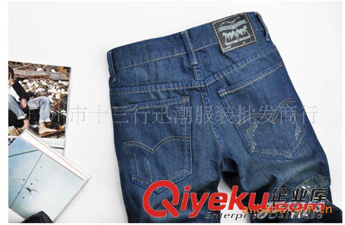 新款{qmfq}中腰男士中褲男裝磨白增城新塘翻邊牛仔褲一件代發(fā)原始圖片2