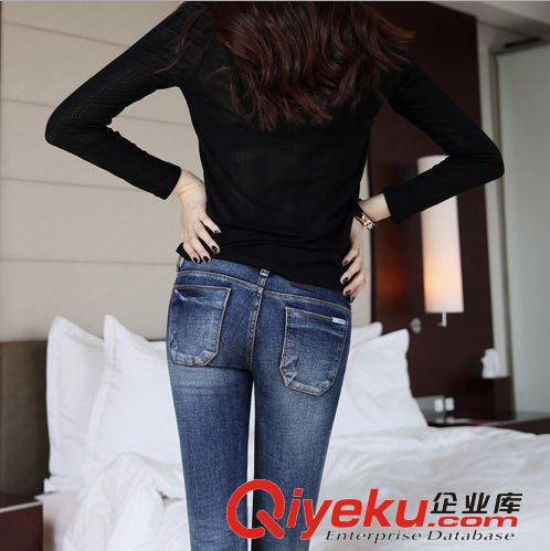 淘寶爆款 2014韓版新品 女式牛仔褲 顯瘦磨白小腳褲 超顯腿型女褲原始圖片2