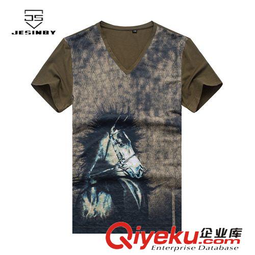 夏天男裝短袖T恤2014潮男士衣服韓版夏裝雞心領(lǐng)t桖