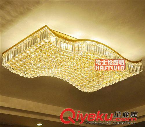 哈士倫金色LED客廳水晶吸頂燈長方形 波浪形K9客廳水晶燈過道燈原始圖片2