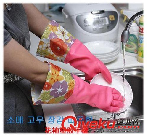 T韓式保暖乳膠加絨家務(wù)手套 洗碗手套 加長乳膠清潔手套原始圖片3
