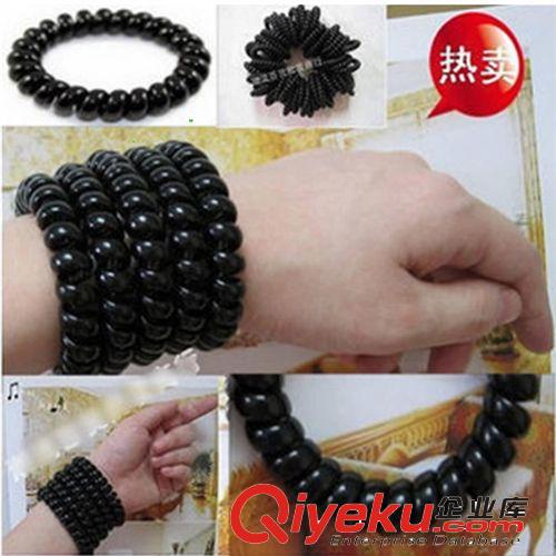 優(yōu)質(zhì)頭繩 大號(hào)黑色彩色電話線圈 贈(zèng)品皮筋發(fā)圈 5.5公分直徑原始圖片2