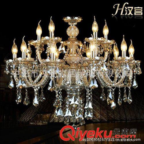 漢宮歐式蠟燭水晶大吊燈酒店大堂干邑色吊燈飾7/18原始圖片2