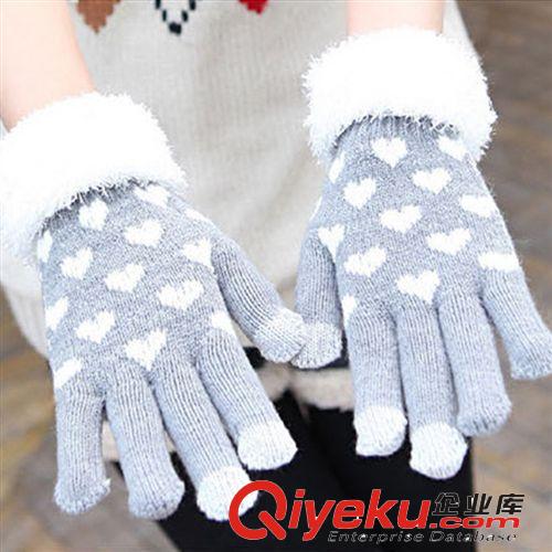S30冬季新款魔術(shù)手套五指 女士愛心毛線手套玩手機毛線手套批發(fā)原始圖片3