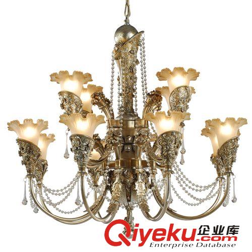 歐式樹脂雕花吊燈 仿古金色奢華百得詩特燈具美式田園雙層8+4吊燈原始圖片3