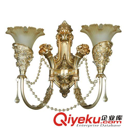 歐式樹(shù)脂鐵藝雙頭壁燈 客廳背景床頭燈走廊百得詩(shī)特美式田園燈飾原始圖片2
