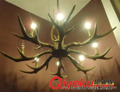 美式田園個(gè)性鹿角燈 復(fù)古樹(shù)脂3頭5頭8頭燈具臥室客廳餐廳網(wǎng)吧吊燈原始圖片2