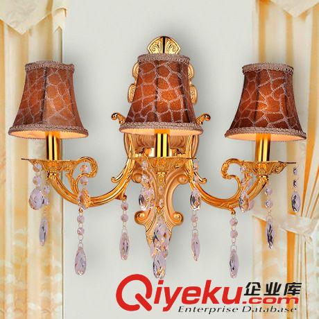 tj批發三頭歐式金色床頭燈 水晶壁燈臥室客廳餐廳樓道燈