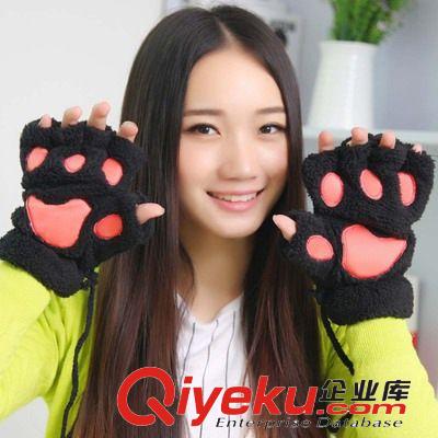 廠家供應(yīng) 小貓爪手套毛絨半指熊掌露指手套可愛(ài)女生加厚絨毛手套原始圖片2