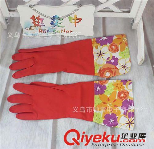 日式絨里手套/花袖保暖乳膠手套/洗衣/洗碗手套/家用加絨手套 999原始圖片2