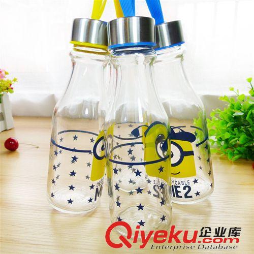 廠家直銷透明汽水瓶玻璃杯子小黃人便攜學(xué)生卡通水杯原始圖片2