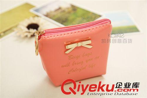 韓國可愛手拿零錢包硬幣包 2014新品印字蝴蝶結(jié)梯形零錢包原始圖片3