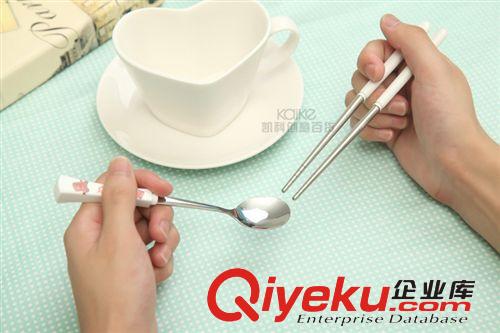 新款仿陶瓷勺子筷子 學(xué)生餐具套裝批發(fā) 卡通可愛餐具二件套原始圖片2