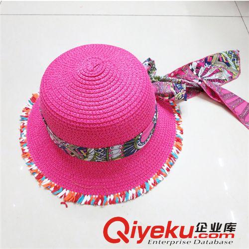 兒童帽子 女童飄帶遮陽草帽 大沿太陽帽 多色夏季出游防曬帽 潮帽原始圖片2