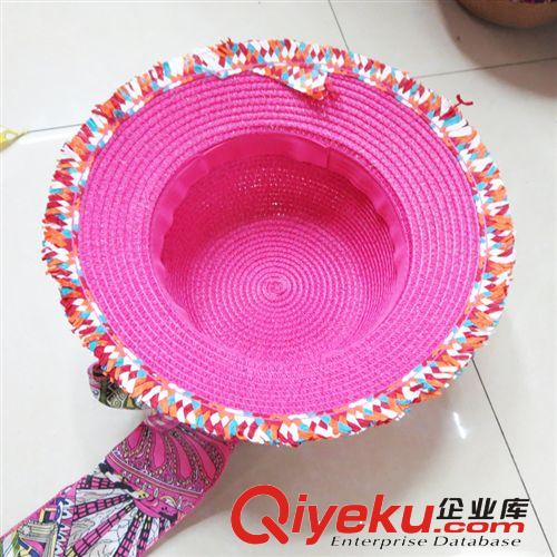 兒童帽子 女童飄帶遮陽草帽 大沿太陽帽 多色夏季出游防曬帽 潮帽原始圖片3