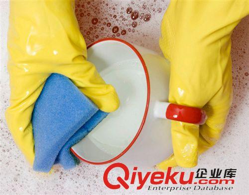 家用乳膠手套 洗碗洗衣家務(wù)清潔防水手套 黃色廚房橡膠手套批發(fā)原始圖片3