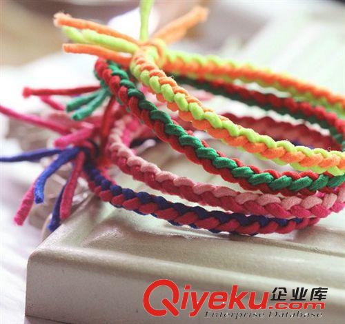 新款韓版撞色打結(jié)麻花辮子發(fā)圈發(fā)繩飾品 高彈力多色皮筋頭繩頭飾原始圖片3