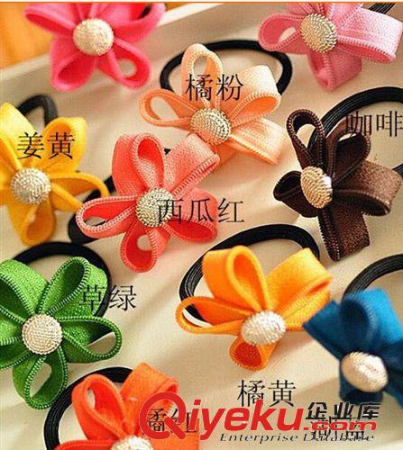 2兩元店批發時尚頭花 韓版拉鏈齒邊花朵發圈發繩 布藝金扣頭繩原始圖片3