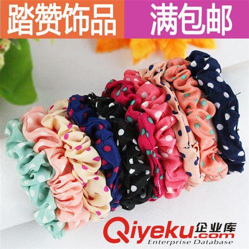 2元店貨源 韓版糖果色波點(diǎn)布藝發(fā)圈發(fā)繩頭繩皮筋 女 義烏飾品批發(fā)