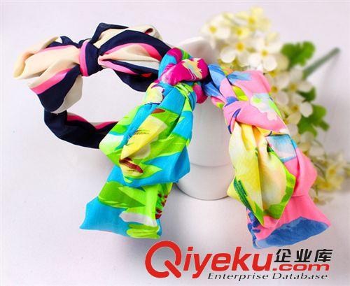秋冬韓版碎花寬邊頭箍 蝴蝶結發箍 布藝手工發飾 10元店貨源原始圖片2