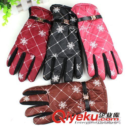 新品上市 秋冬女士保暖加厚精品皮手套 時尚戶外雪花騎行手套批發原始圖片3
