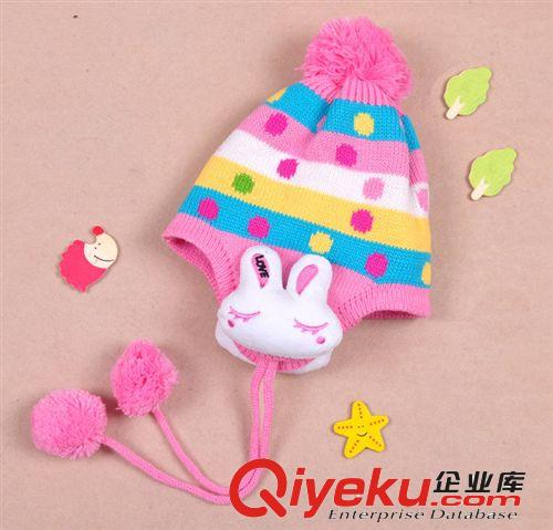 兔子護(hù)耳帽 兒童毛線針織帽子?jì)雰喉n國秋冬季寶寶帽子圍巾 套裝原始圖片3