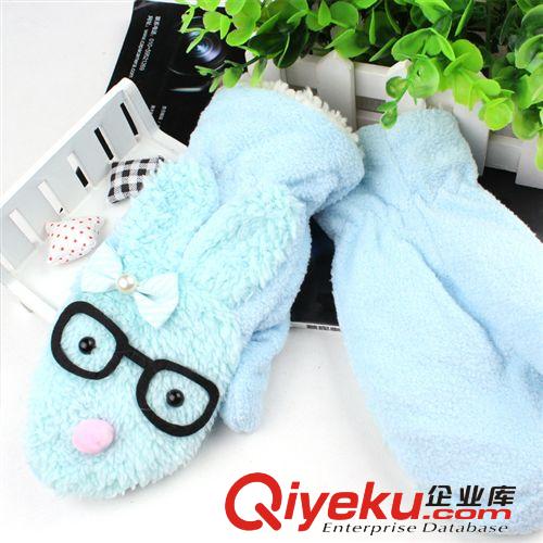 自產自銷 秋冬新品 韓版可愛眼睛兔卡通手套現貨 內加厚毛絨手套原始圖片2