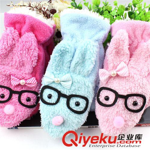 自產自銷 秋冬新品 韓版可愛眼睛兔卡通手套現貨 內加厚毛絨手套原始圖片3