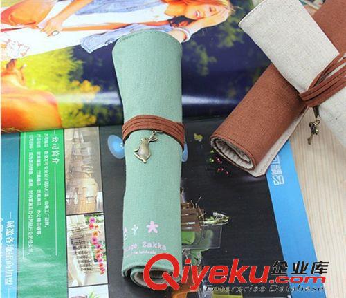 日韓國文具帆布卷卷大容量復(fù)古鉛筆盒創(chuàng)意筆袋筆簾原始圖片2