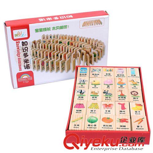 兒童益智玩具木制玩具早教積木識字圖案 知識多米諾骨牌送盒袋子原始圖片3