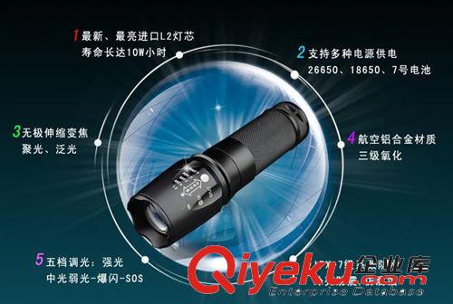 現(xiàn)貨供應(yīng)神火878-T6型5檔變焦26650 LED手電 強(qiáng)光手電筒L2手電筒原始圖片2
