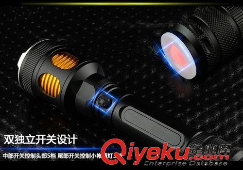 zpX009 戶外強光手電筒進口T6遠射充電探照燈尾部帶小夜燈原始圖片3