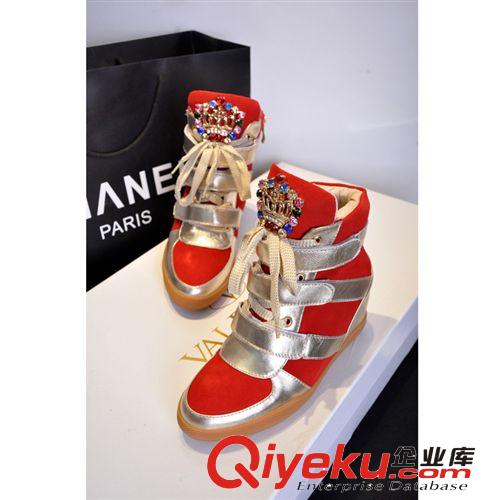 高幫鞋 潮品 水鉆皇冠內增高綁帶高幫鞋原始圖片3