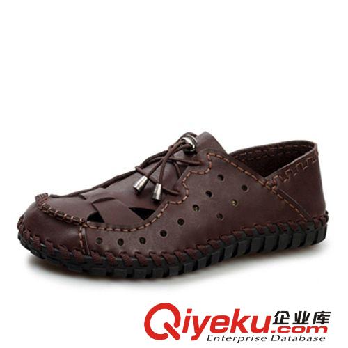 夏洞洞鞋 2014夏季新品頭層牛皮鞋透氣男鞋洞洞鞋手工縫鞋男士休閑鞋涼鞋原始圖片2