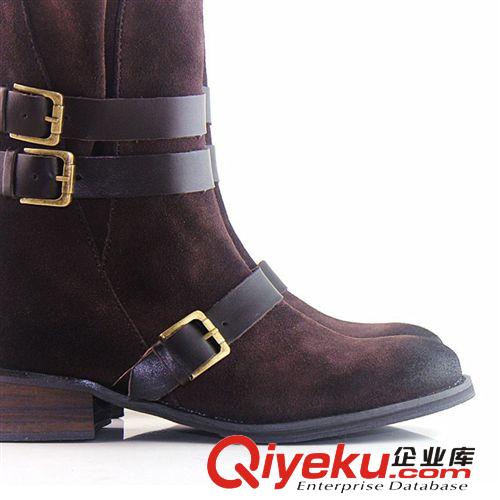 4期新款歐美鞋區(qū) 2014冬季新款歐美女鞋頭層牛皮zp女鞋側(cè)拉鏈圓頭女士中筒靴原始圖片3