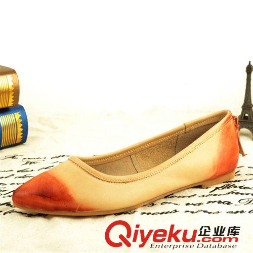 4期新款歐美鞋區(qū) 2014新款歐美女鞋頭層牛皮zp女單鞋尖頭平底單鞋拼色女士平底鞋原始圖片2