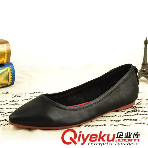 4期新款歐美鞋區(qū) 2014新款歐美女鞋頭層牛皮zp女單鞋尖頭平底單鞋拼色女士平底鞋原始圖片3