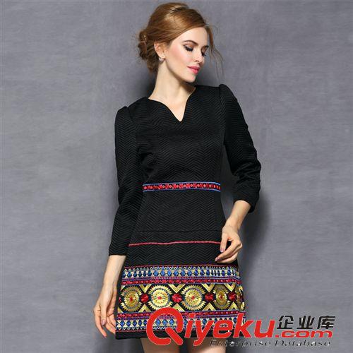 2期新款歐美品牌來襲 百納 2014新款秋冬裝 歐美刺繡品牌連衣裙 長袖 9192原始圖片3