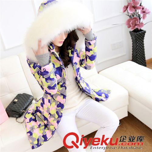 第1期新款羽絨服 2014冬季羽絨服女韓版修身中長(zhǎng)款加厚大毛領(lǐng)連帽學(xué)生迷彩時(shí)尚外套原始圖片2